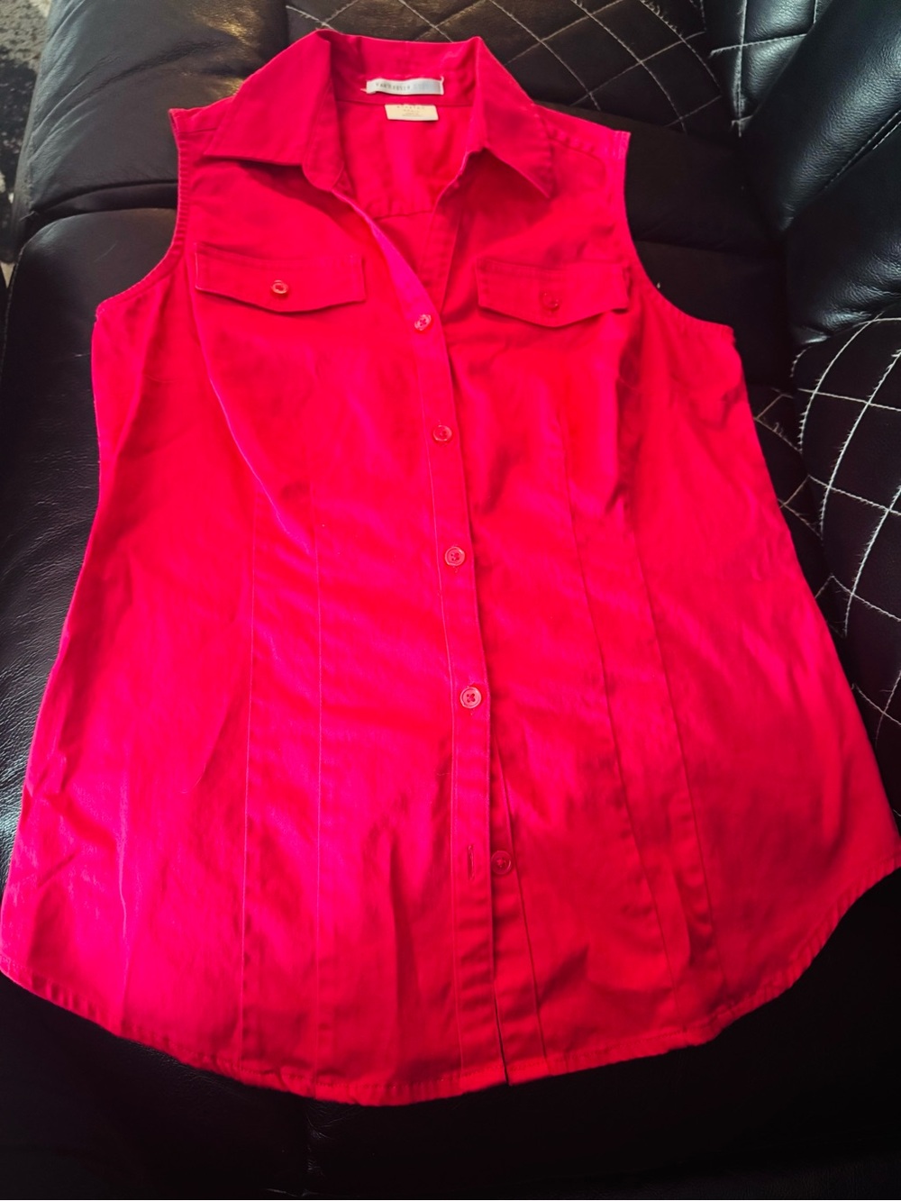 Van Heusen Sleeveless Button-Down Blouse in Hot Pink